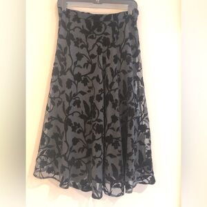 Talbots black tulle and velvet midi length skirt